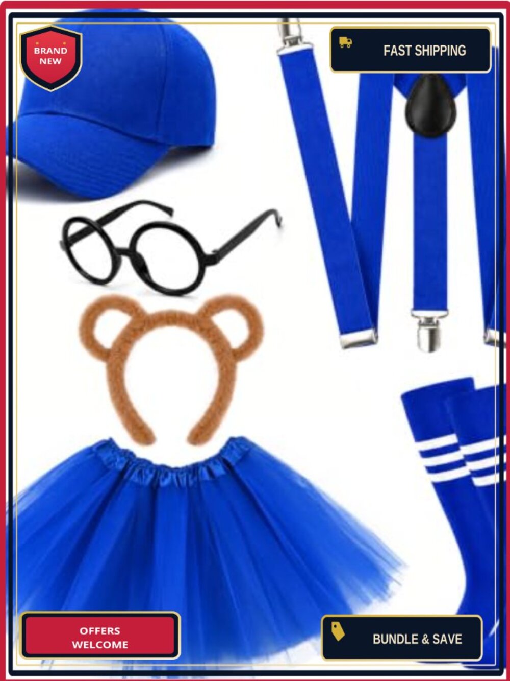 Halloween Chipmunk Costume Set Tutu Skirt Knee Socks Headband Suspenders